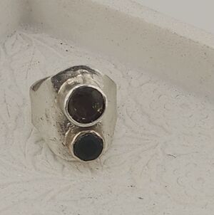 CITRINE & SMOKY QUARTZ DOUBLE GEM RING HANDMADE IN STERLING SILVER Size 9